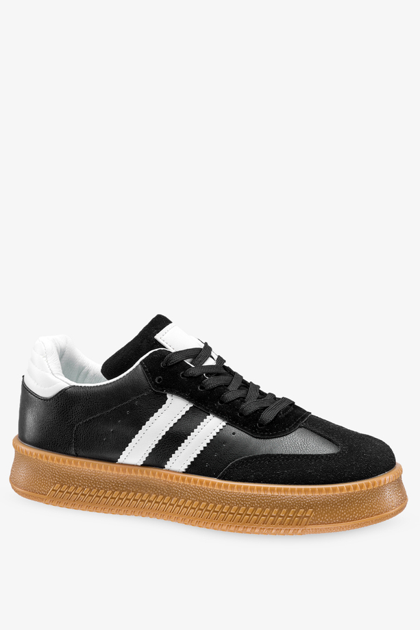 Czarne sneakersy damskie buty sportowe na platformie sznurowane Casu 77617-1