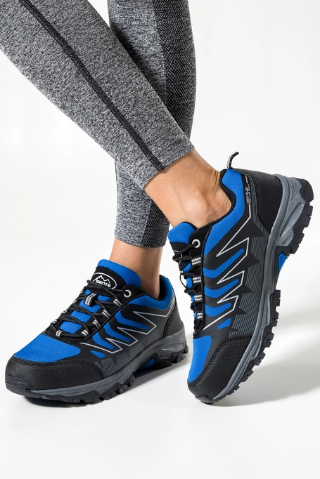 Niebieskie buty trekkingowe damskie sznurowane z czarnymi dodatkami softshell Casu B2113-3