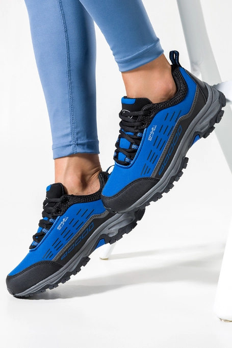 Niebieskie buty trekkingowe damskie sznurowane z czarnymi dodatkami softshell Casu B2003-5