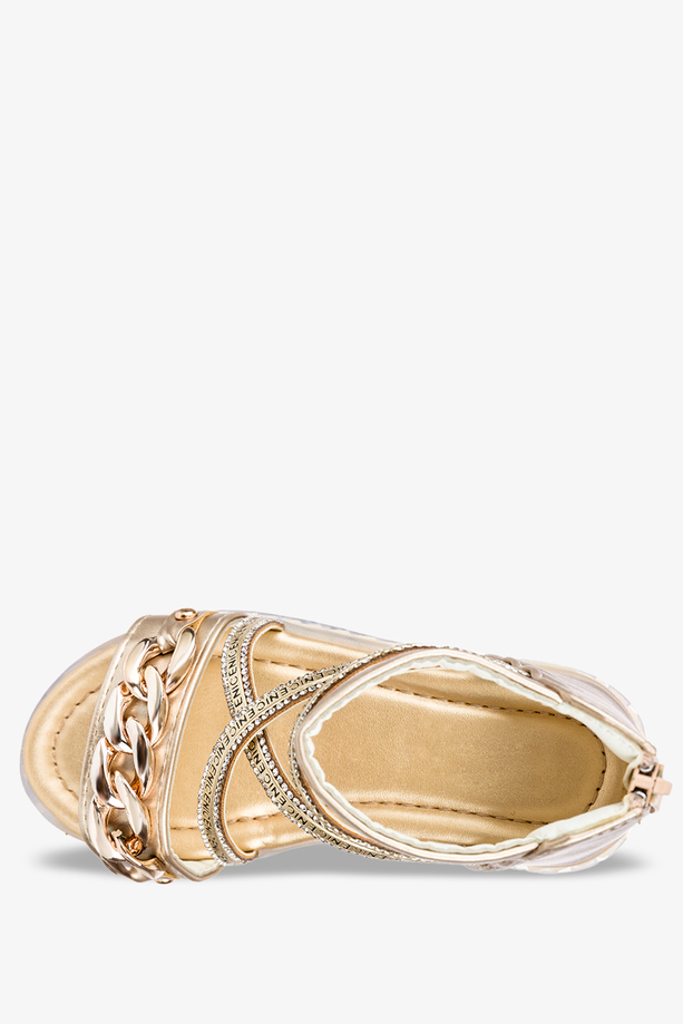 Złote sandały z łańcuchem z zamkiem na pięcie Casu 939B