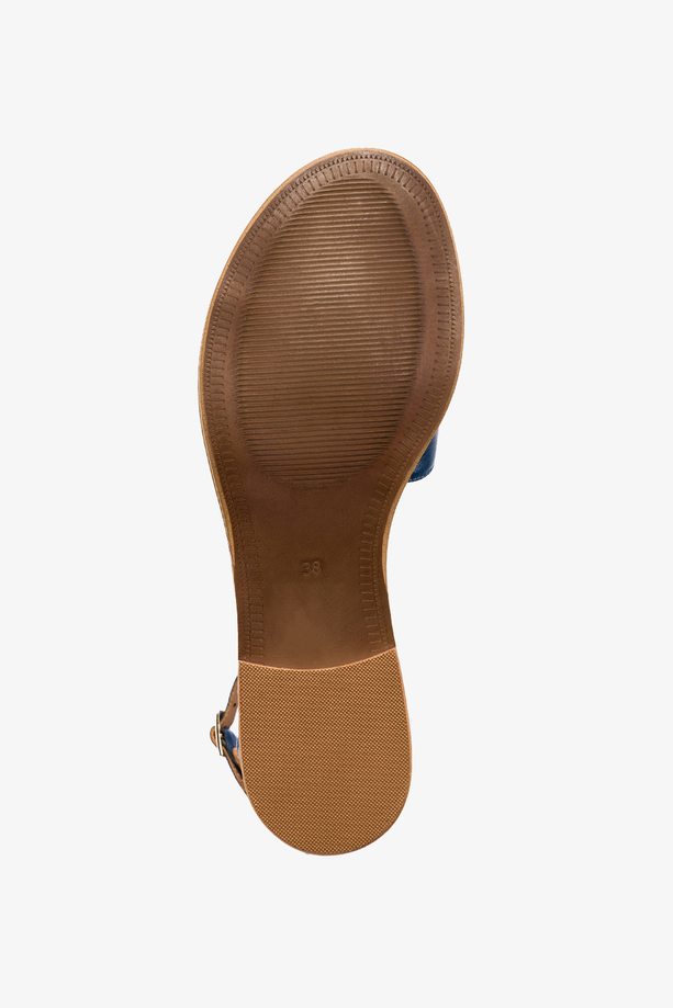 Granatowe sandały skórzane damskie z zakrytą piętą pasek wokół kostki PRODUKT POLSKI Casu 2287-245