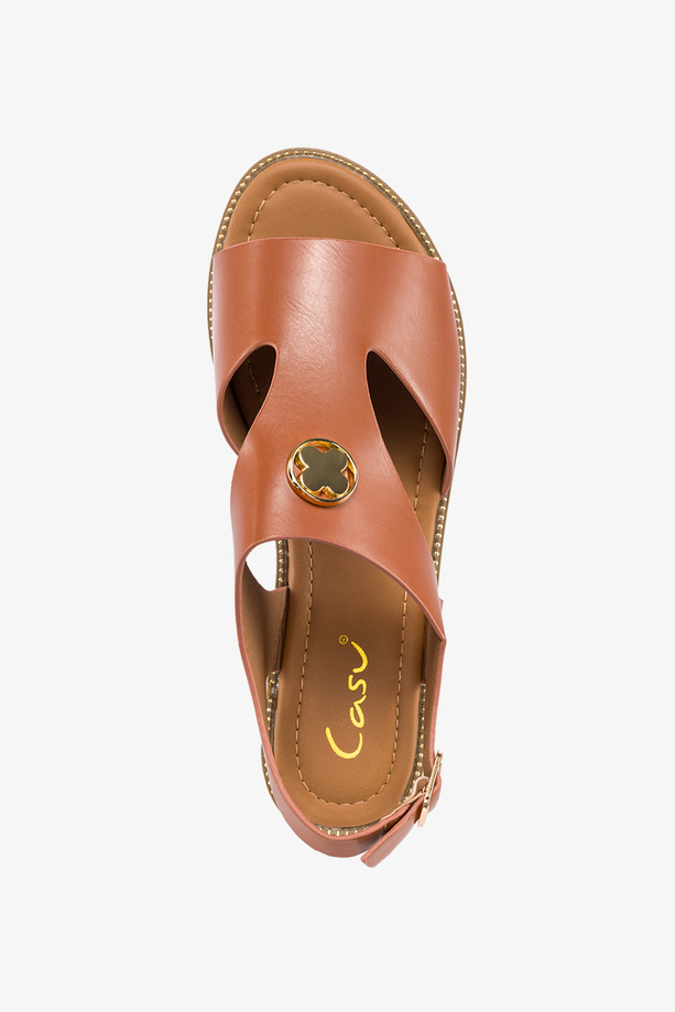 Camelowe sandały z dekoracją damskie na ozdobnej płaskiej podeszwie Casu K24X14-C