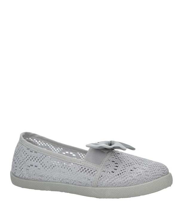 Szare baleriny slip on ażurowe z kokardą Casu CB-S151