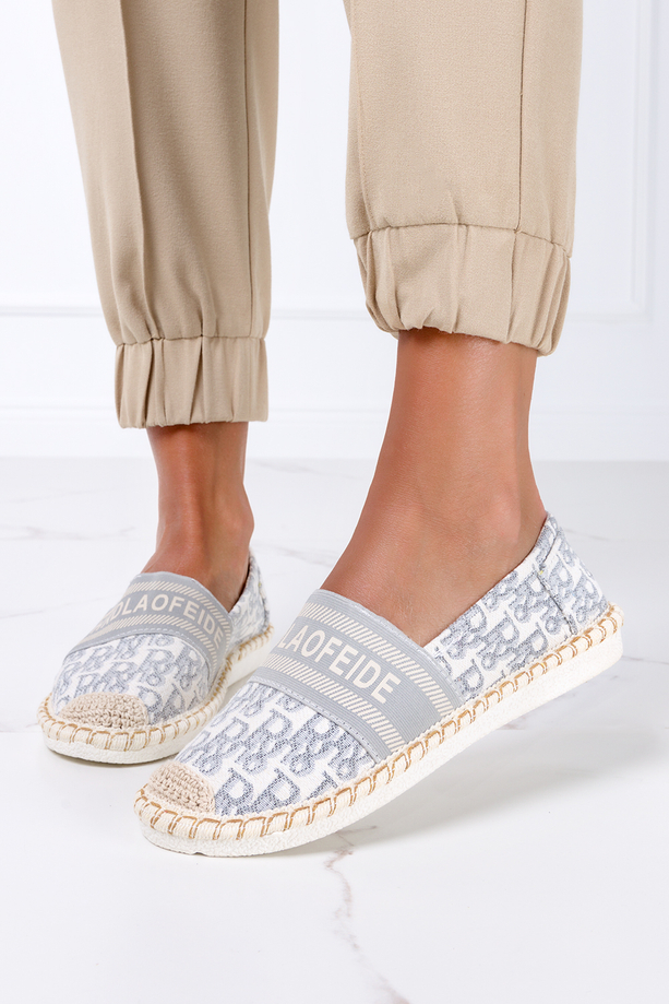 Szare espadryle z napisami slip on Casu NB538P