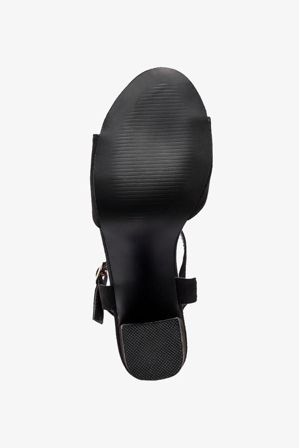 Czarne sandały z kokardą damskie na słupku t-bar skórzana wkładka kryształki Casu ER24X3-B