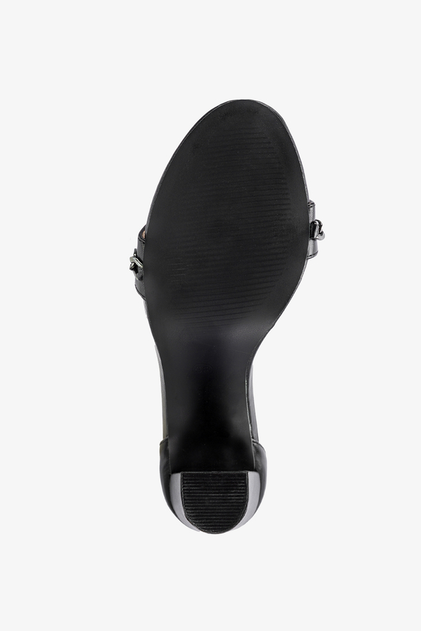 Czarne sandały damskie na słupku z zakrytą piętą i paskiem wokół kostki ze skórzaną wkładką Casu RT20X6-B