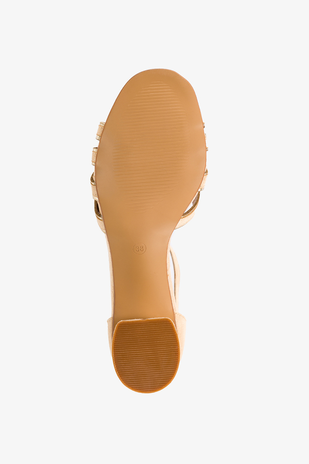 Beżowe sandały damskie na ozdobnym klocku ze skórzaną wkładką Casu U24X2-BE