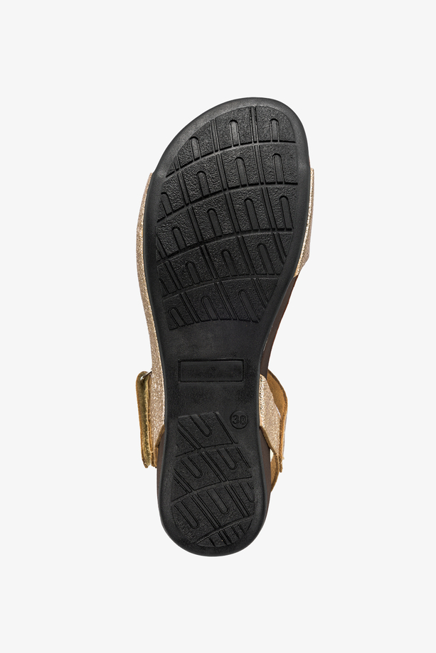 Złote sandały skórzane damskie błyszczące płaskie na rzep PRODUKT POLSKI Casu 40252