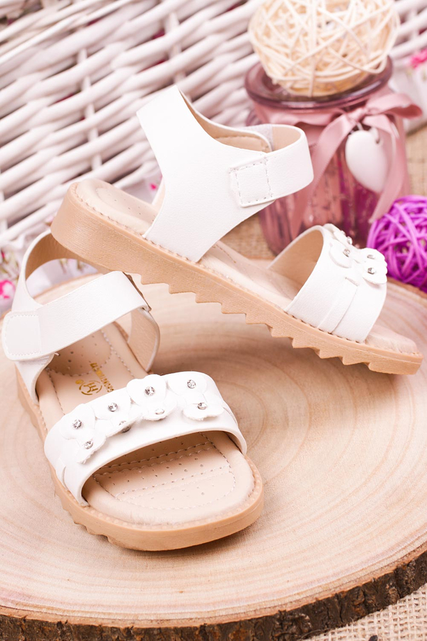 Białe sandały na rzep z ozdobami Casu HY-13