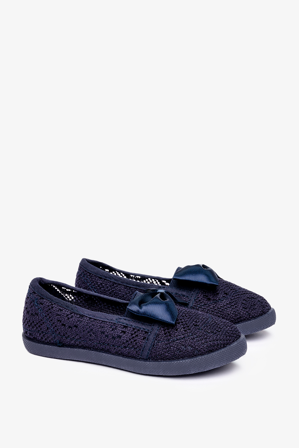 Granatowe baleriny slip on aurowe z kokard Casu CB-S151