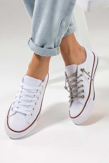 Białe trampki damskie buty sportowe z wymiennymi ozdobnymi sznurówkami Casu GA8030-3