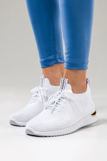 Białe buty sportowe damskie sneakersy ze złotymi dodatkami sznurowane Casu SJ2397-2