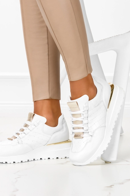Białe sneakersy na koturnie buty sportowe sznurowane POLSKA SKÓRA Casu 7128