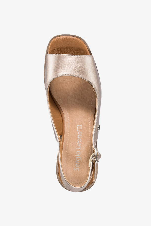 Platynowe sandały damskie Sergio Leone na ozdobnym koturnie skórzana wkładka SK301-CA