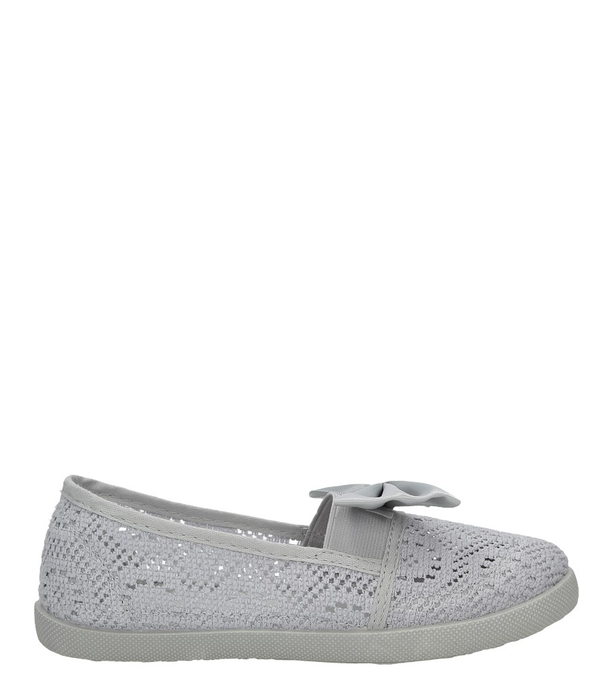 Szare baleriny slip on ażurowe z kokardą Casu CB-S151