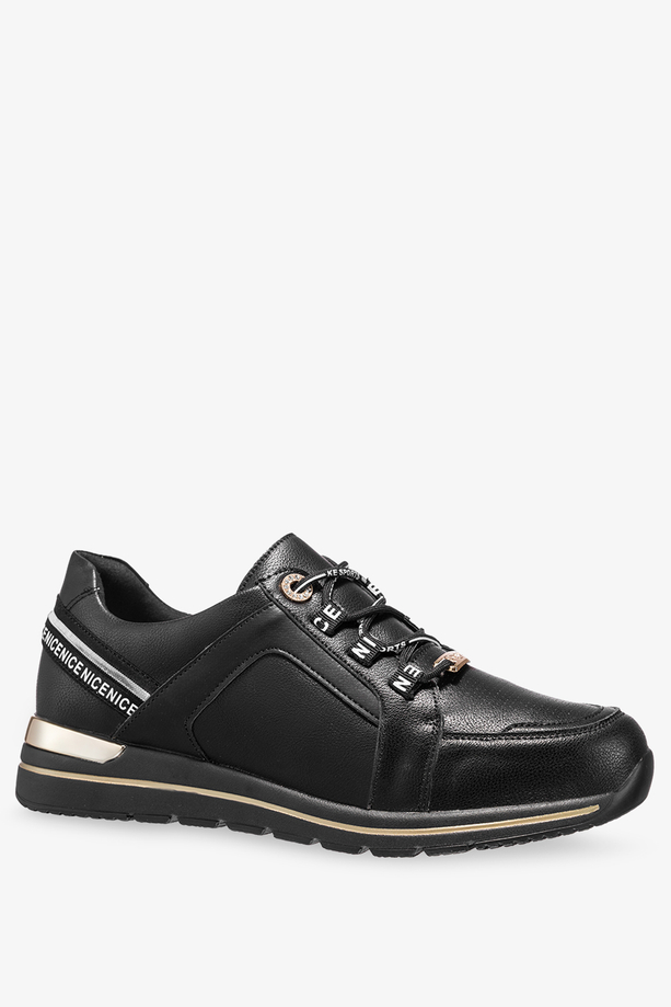 Czarne sneakersy damskie buty sportowe na platformie sznurowane Casu SG-810-1