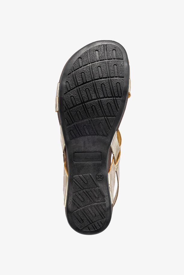 Złote sandały skórzane damskie błyszczące płaskie na rzep paski na krzyż PRODUKT POLSKI Casu 40032