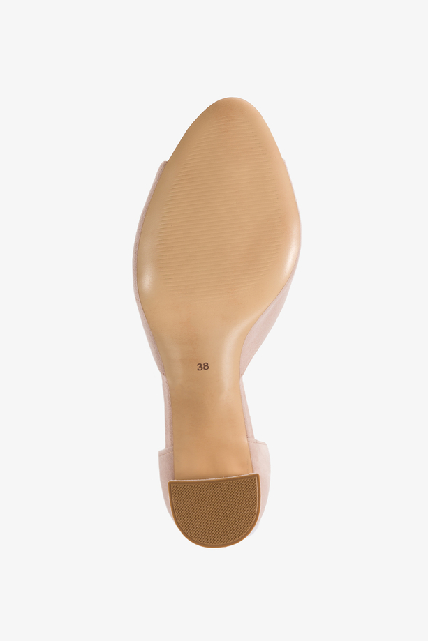 Beżowe sandały skórzane damskie na słupku t-bar z zakrytą piętą PRODUKT POLSKI Casu 22998-749-65