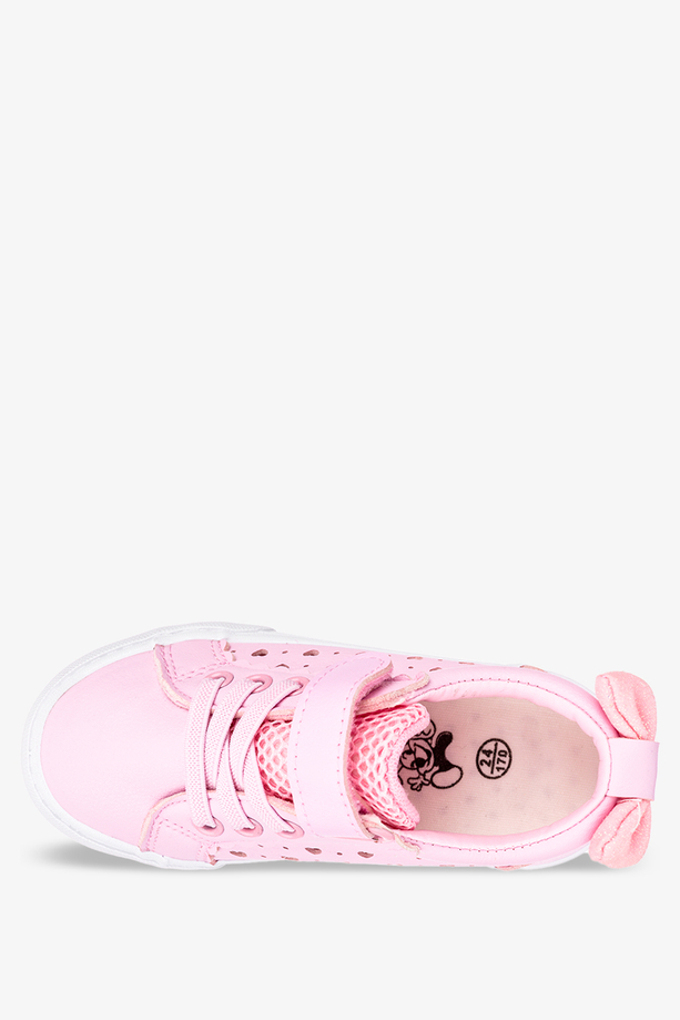 Różowe trampki z kokardą ażurowe buty sportowe na rzep Casu 6-3-22-P