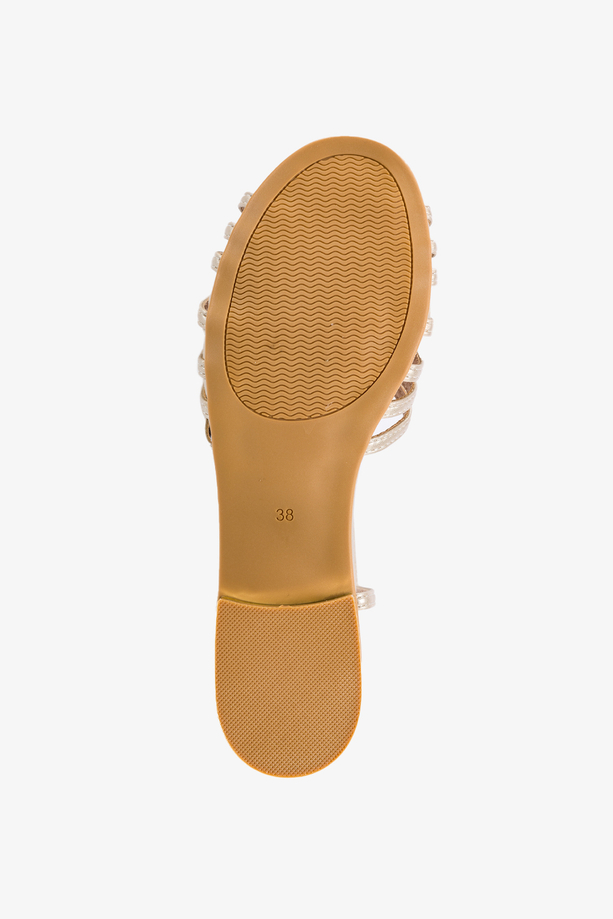 Beżowe sandały damskie na niskim ozdobnym obcasie skórzana wkładka Casu U24X16-PG