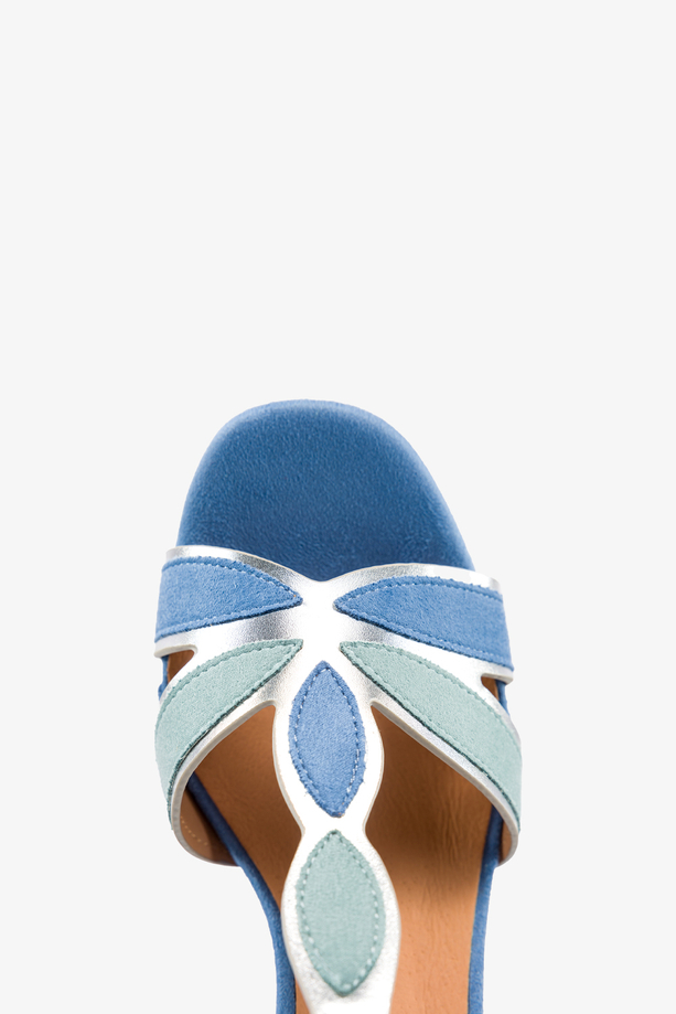 Niebieskie sandały damskie na ozdobnym klocku ze skórzaną wkładką Casu U24X1-BL
