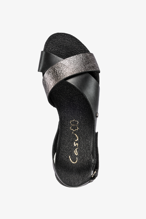 Czarne sandały skórzane damskie płaskie na rzep paski na krzyż PRODUKT POLSKI Casu 40141