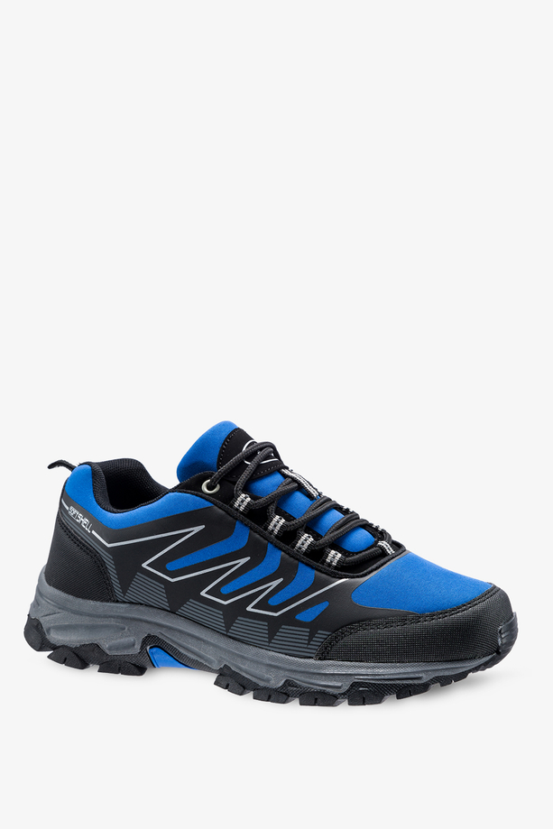 Niebieskie buty trekkingowe damskie sznurowane z czarnymi dodatkami softshell Casu B2113-3