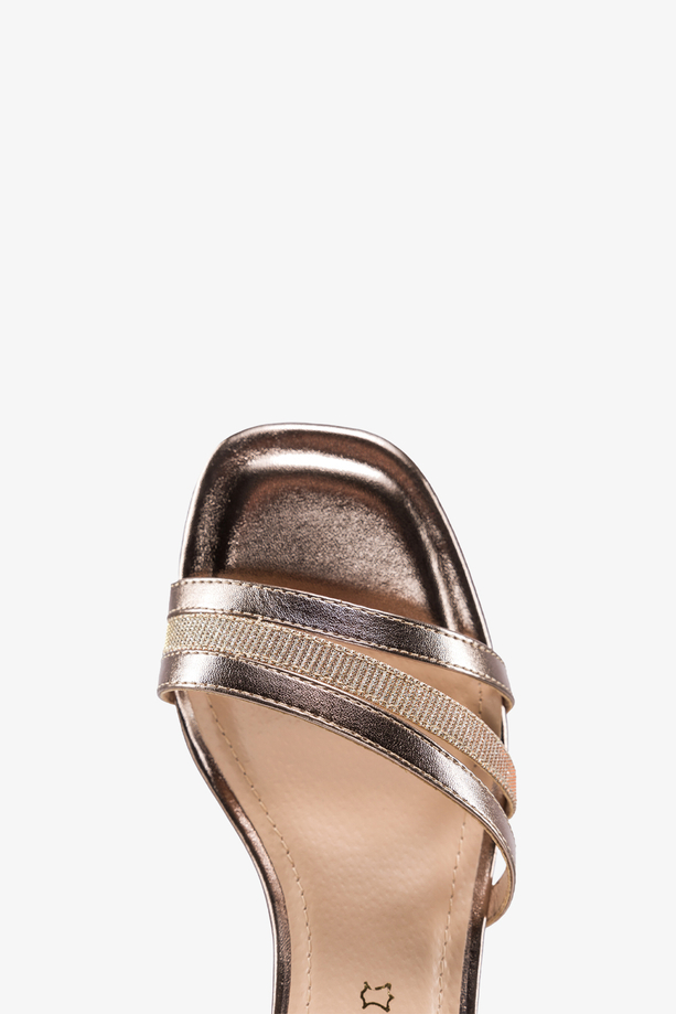 Miedziane sandały damskie Sergio Leone na szerokim klocku skórzana wkładka SK046-CA