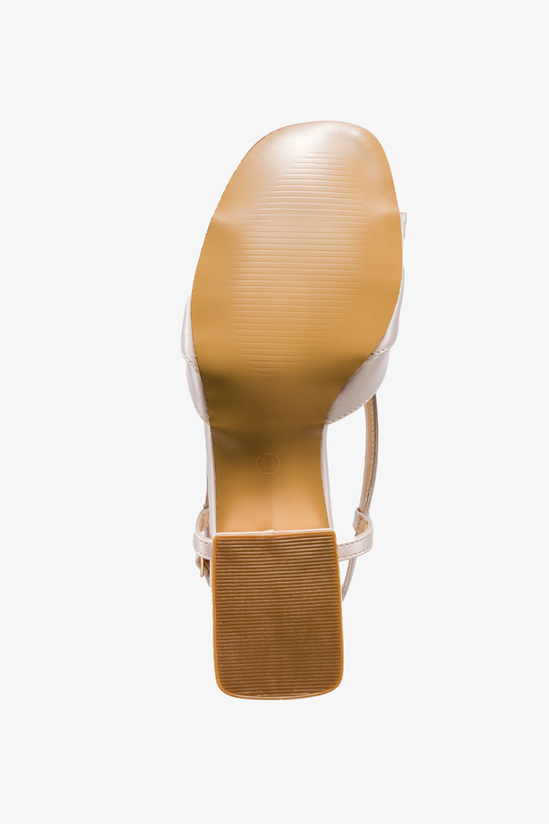 Perłowe sandały z kryształkami damskie na klocku skórzana wkładka Casu ER24X13-BE