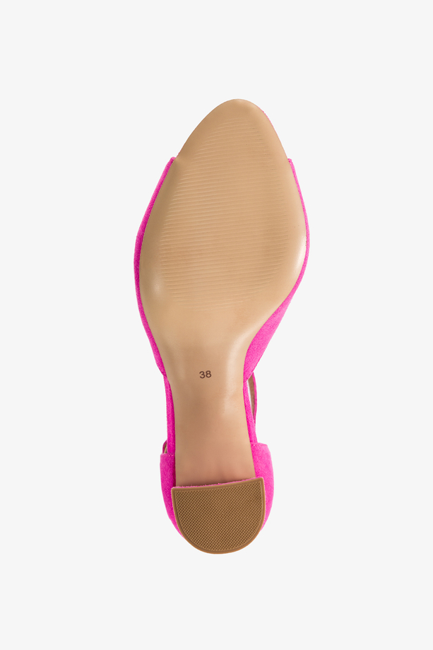 Fuksjowe sandały skórzane damskie na słupku t-bar z zakrytą piętą PRODUKT POLSKI Casu 22998-601-65