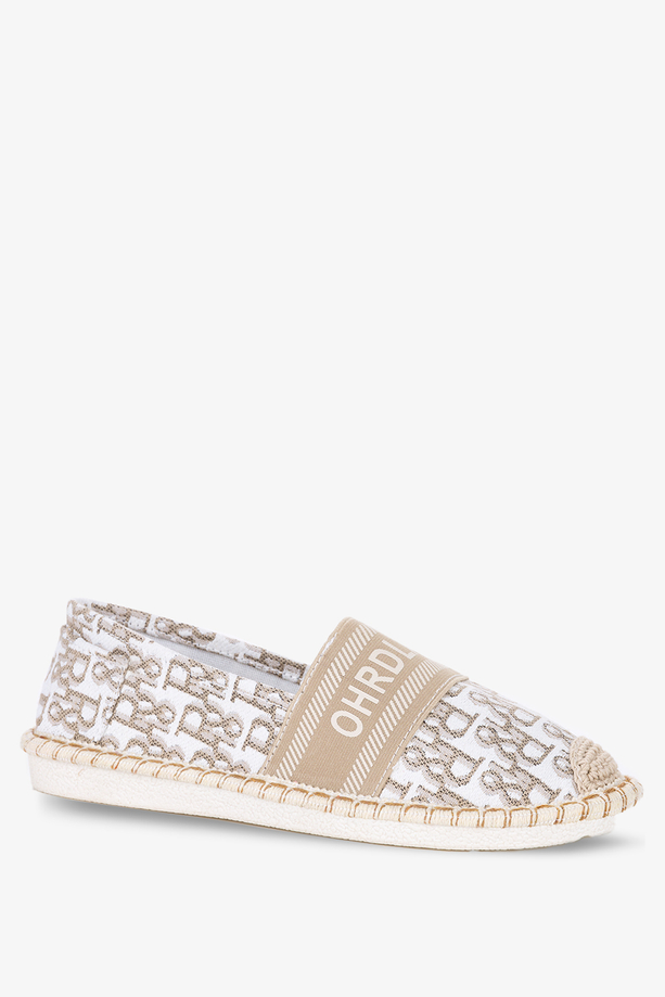 Beżowe espadryle z napisami slip on Casu NB538P