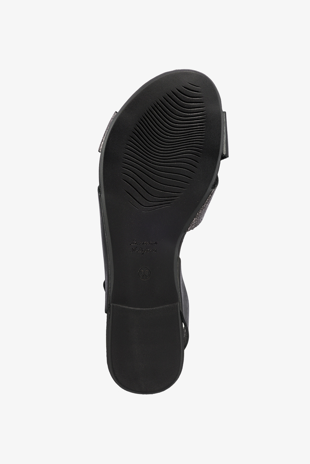 Czarne sandały skórzane damskie płaskie na rzep paski na krzyż PRODUKT POLSKI Casu 40141