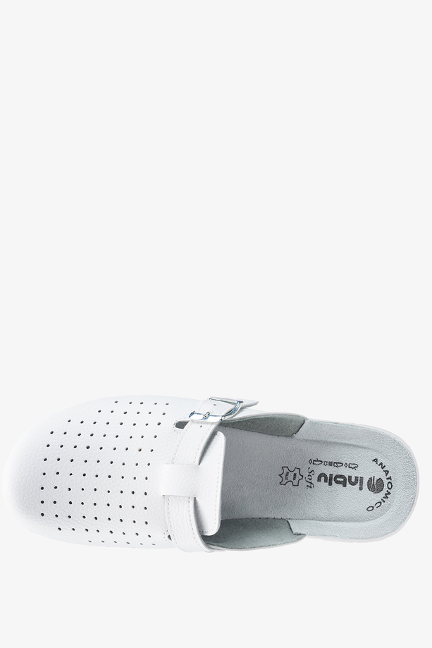 Białe klapki męskie Inblu sanitarne medyczne z klamrą skórzana wkładka soft BG000031-CA