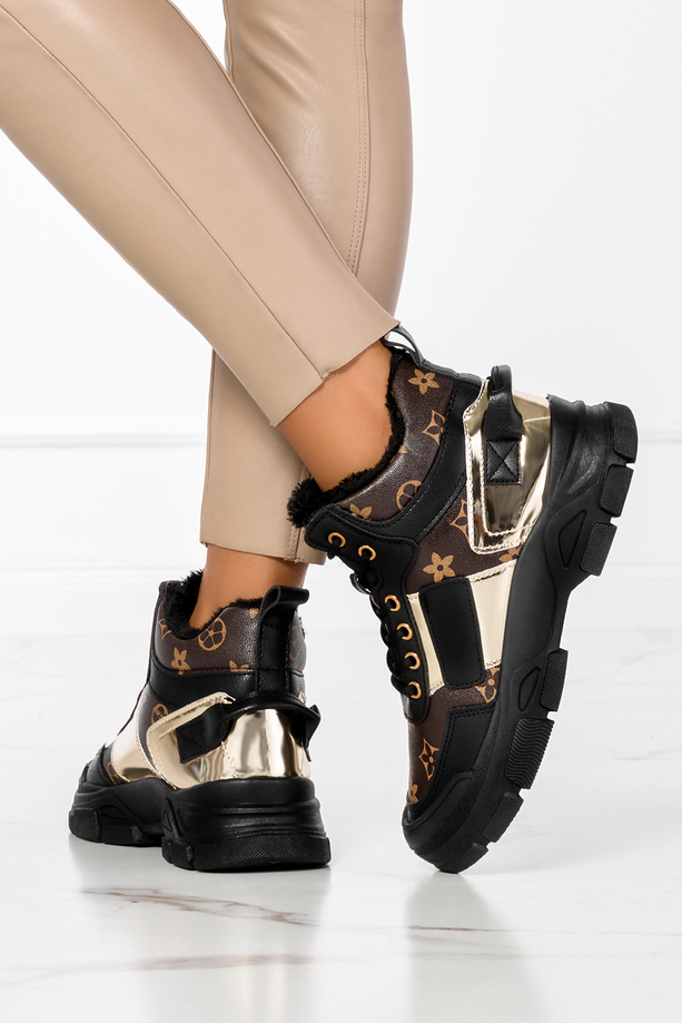 Czarne botki sneakersy damskie z futerkiem sznurowane Casu MB-113