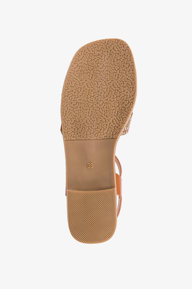 Brązowe sandały damskie na ozdobnej płaskiej podeszwie paski na krzyż Casu K24X15-T