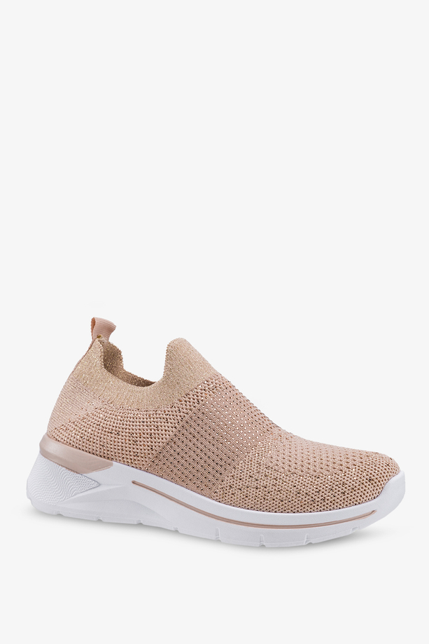 Beżowe sneakersy damskie na koturnie buty sportowe slip on z cyrkoniami Casu SJ2500-5