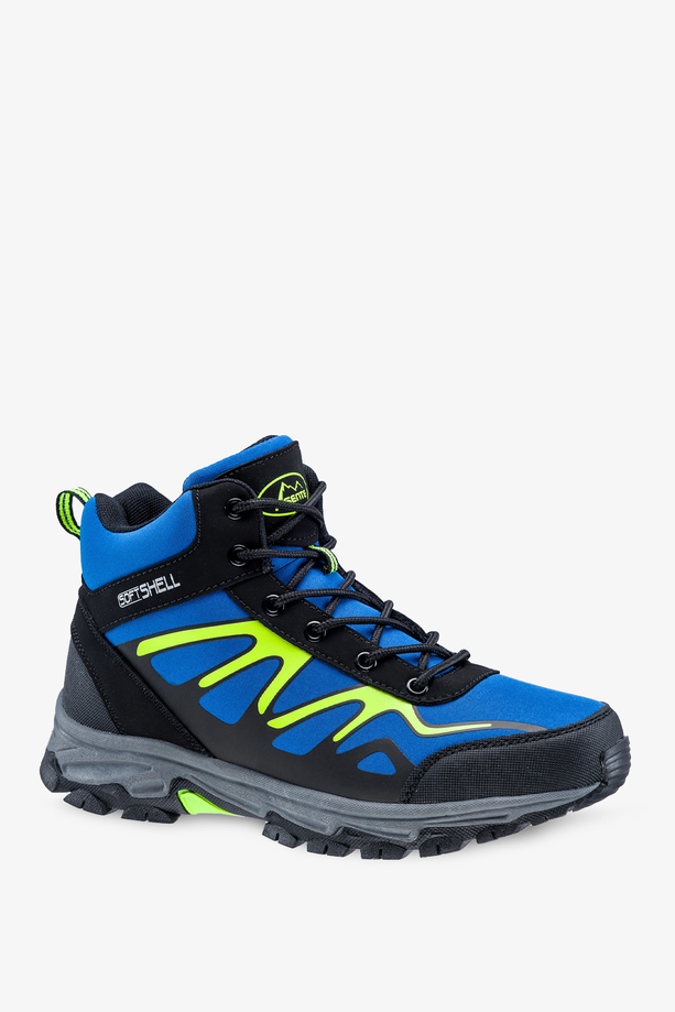 Niebieskie buty trekkingowe damskie sznurowane z czarnymi dodatkami softshell Casu B2109-3