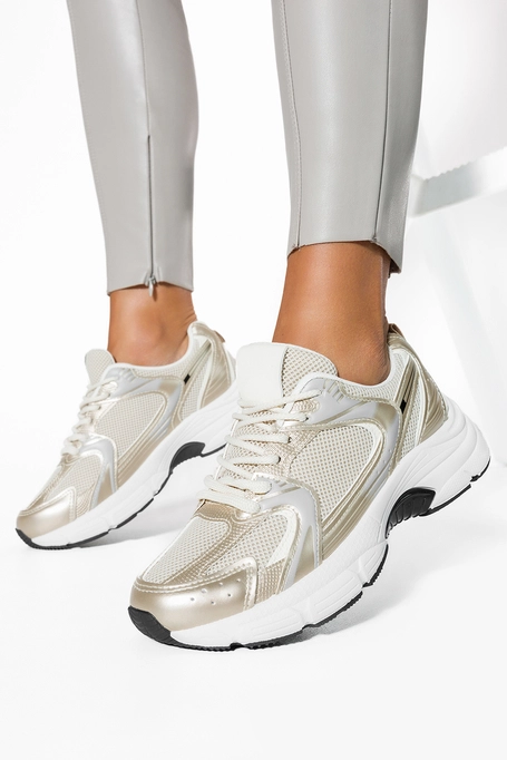 Złote sneakersy damskie buty sportowe na platformie sznurowane Casu GA8052-5