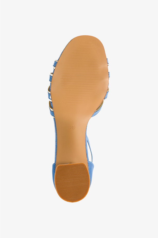 Niebieskie sandały damskie na ozdobnym klocku ze skórzaną wkładką Casu U24X2-BL