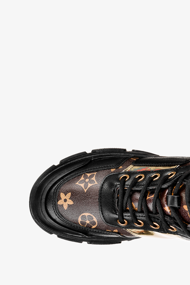 Czarne botki sneakersy damskie z futerkiem sznurowane Casu MB-113