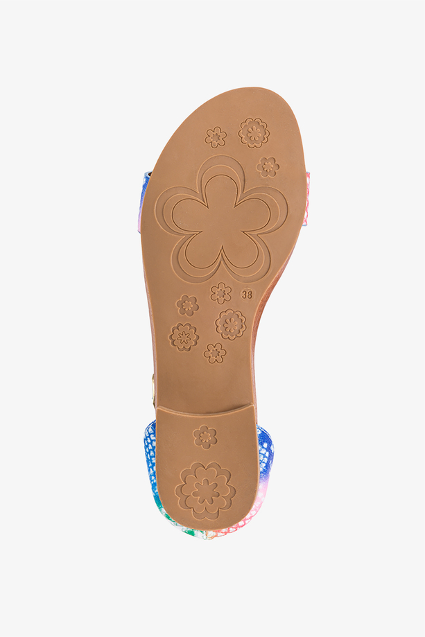 Wielokolorowe sandały błyszczące damskie płaskie z zakrytą piętą wzór wężowy Casu K20X4-COL