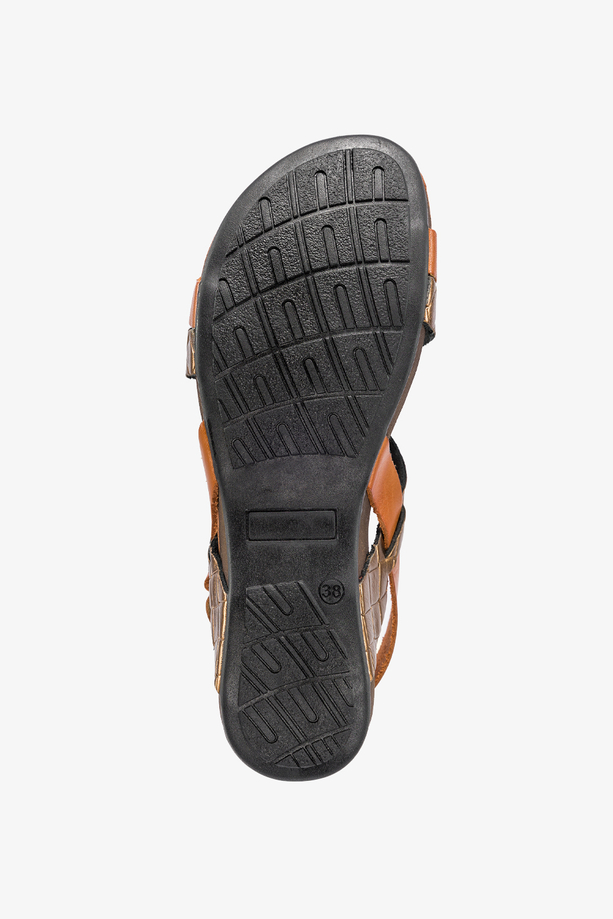 Brązowe sandały skórzane damskie płaskie na rzep paski na krzyż PRODUKT POLSKI Casu 40032