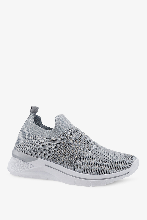 Szare sneakersy damskie na koturnie buty sportowe slip on z cyrkoniami Casu SJ2500-3