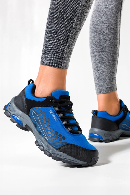 Niebieskie buty trekkingowe damskie sznurowane z czarnymi dodatkami softshell Casu B1812-3