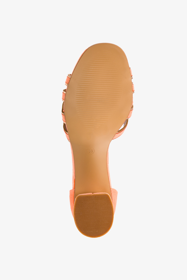 Pomarańczowe sandały damskie na ozdobnym klocku ze skórzaną wkładką Casu U24X2-O